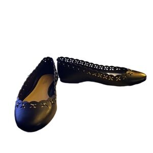 Michael Kors Thalia Black Leather Gold Stud Floral Ballet Flats, NWOT, Size 6